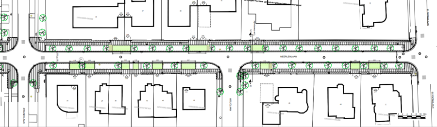 Plan van de nieuwe toestand na de werken in de Meerlenlaan.